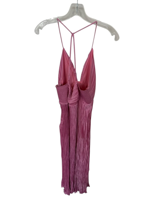 A.L.C. Size 10 Pink Polyester Spaghetti Strap Acordian Pleated Deep V Gown Pink / 10
