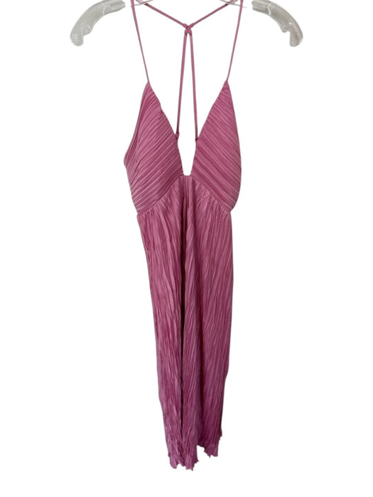 A.L.C. Size 10 Pink Polyester Spaghetti Strap Acordian Pleated Deep V Gown Pink / 10