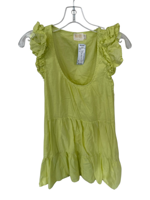 Nation Size S Chartreuse Cotton Flutter Sleeves Scoop Neck Dress Chartreuse / S