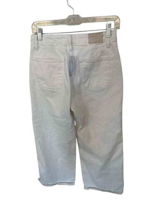 Paige Size 27 White Cotton Blend High Waist Wide Leg Cropped Raw Hem Jeans White / 27