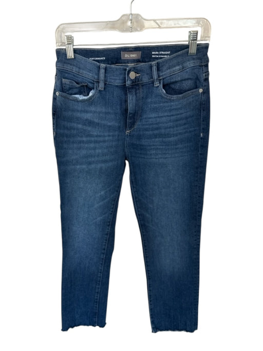 DL1961 Size 28 Dark Wash Cotton Blend High Waist Straight Leg Raw Hem Jeans Dark Wash / 28