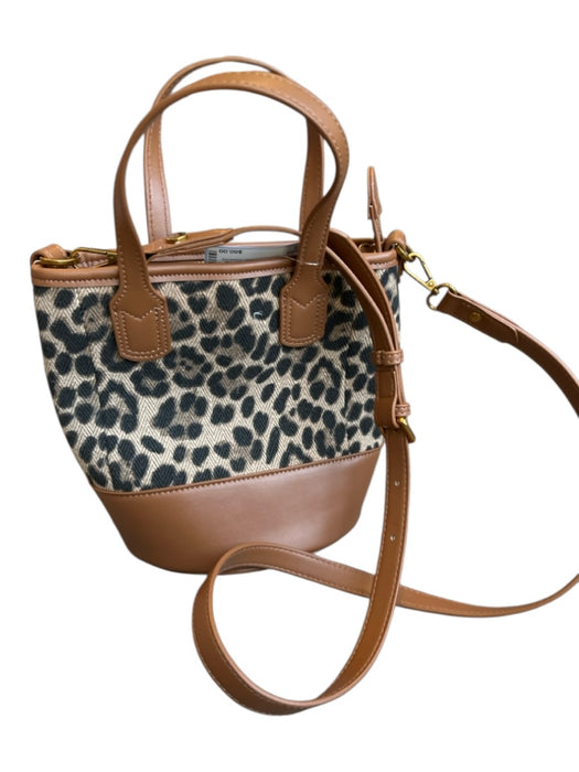 Boden Brown & Black Canvas & Leather Top Handle Animal Print Bucket Bag Brown & Black / S