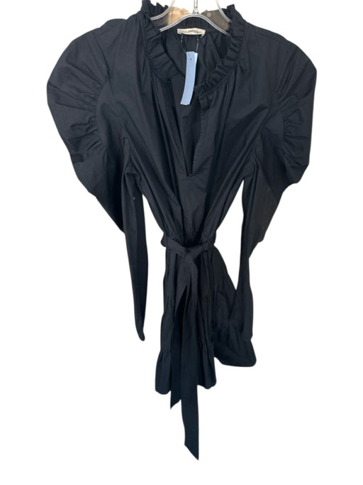 Ulla Johnson Size 8 Black Cotton Long Sleeve Ruffle Collar Belted Dress Black / 8