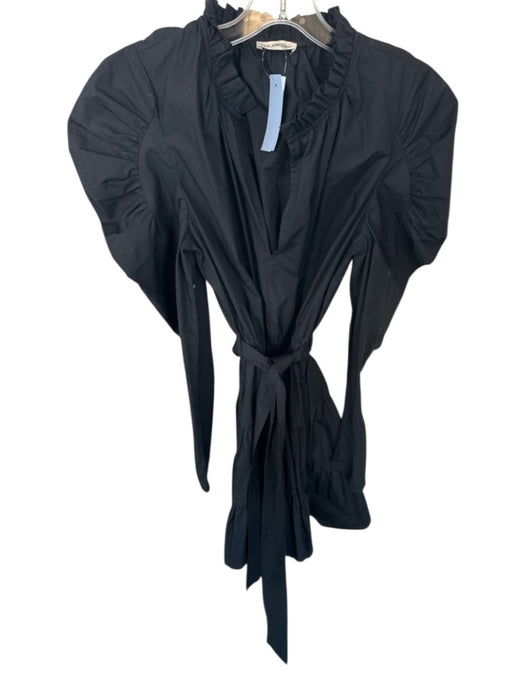Ulla Johnson Size 8 Black Cotton Long Sleeve Ruffle Collar Belted Dress Black / 8