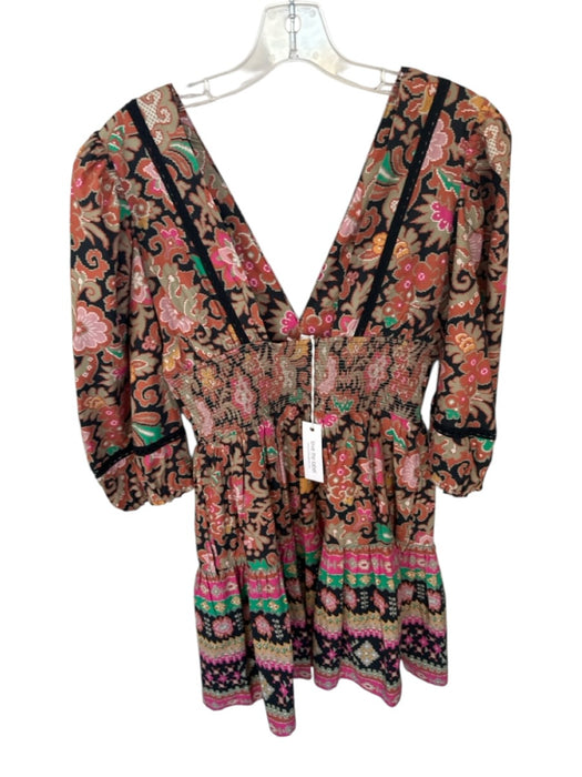Love The Label Size M Black & Orange Cotton Long Balloon Sleeve Aztec Dress Black & Orange / M