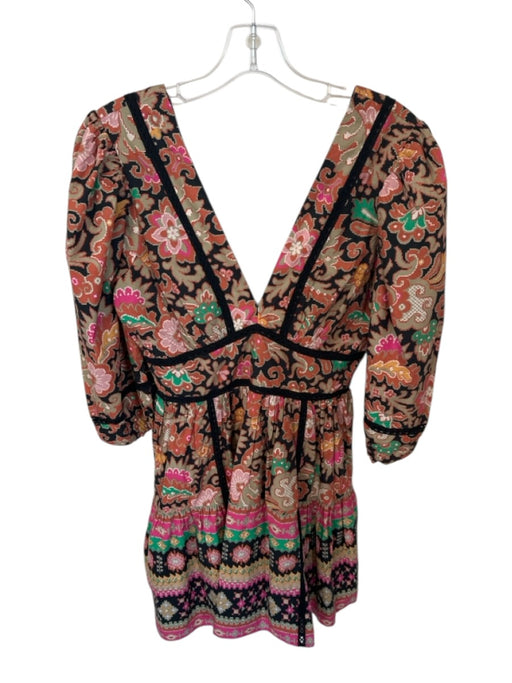 Love The Label Size M Black & Orange Cotton Long Balloon Sleeve Aztec Dress Black & Orange / M