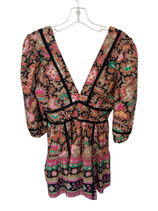 Love The Label Size M Black & Orange Cotton Long Balloon Sleeve Aztec Dress Black & Orange / M