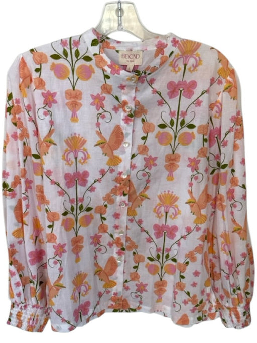 Beyond by Vera Size L Orange & Pink Cotton Long Sleeve Botanical Button Down Top Orange & Pink / L