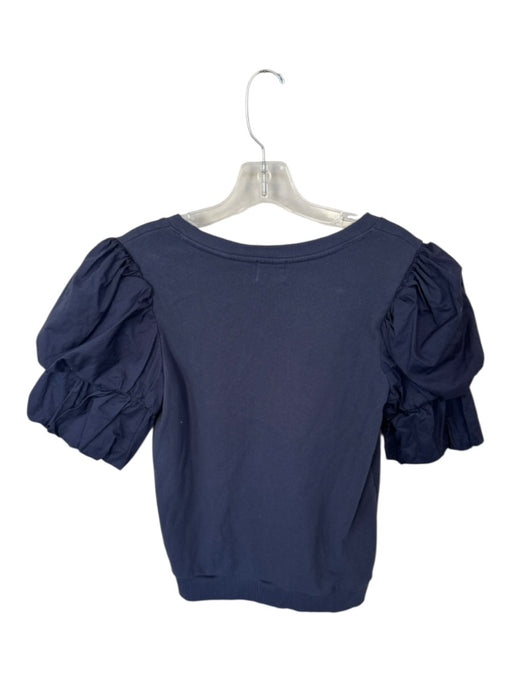 Nation Size M Navy Cotton 3/4 Balloon Sleeve V Neck Top Navy / M