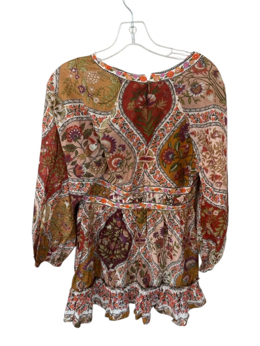 Farm Rio Size M Tan & Orange Cotton Long Botanical Front Tie Back Zip Dress Tan & Orange / M