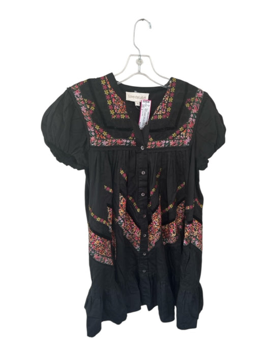 Love The Label Size S Black & Orange Cotton Short Balloon Sleeve Flowers Dress Black & Orange / S