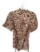 Kivari Size 4 Tan & brown Linen Short Sleeve Animal Print Button Down Romper Tan & brown / 4