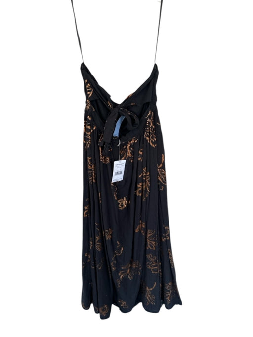 Free People Size XS Black & Bronze Cotton Strapless Flowers Metallic Dress Black & Bronze / XS