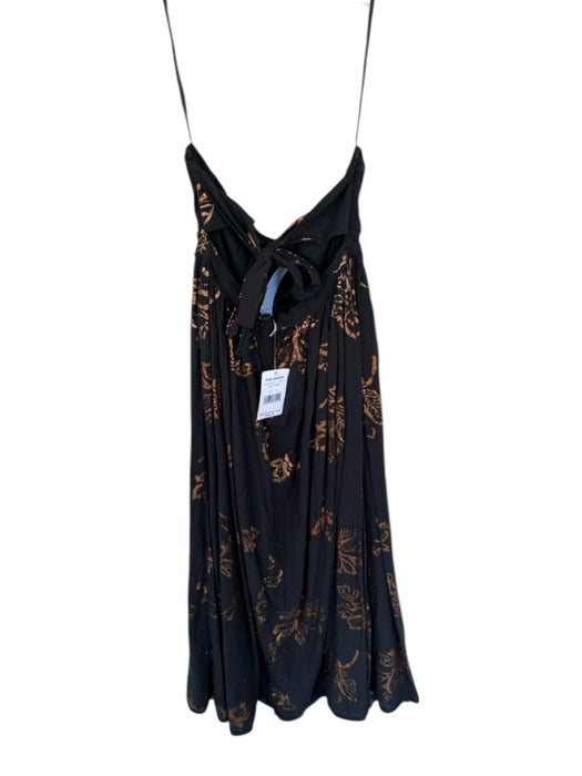 Free People Size XS Black & Bronze Cotton Strapless Flowers Metallic Dress Black & Bronze / XS