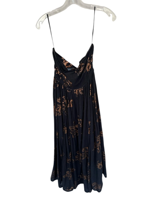 Free People Size XS Black & Bronze Cotton Strapless Flowers Metallic Dress Black & Bronze / XS