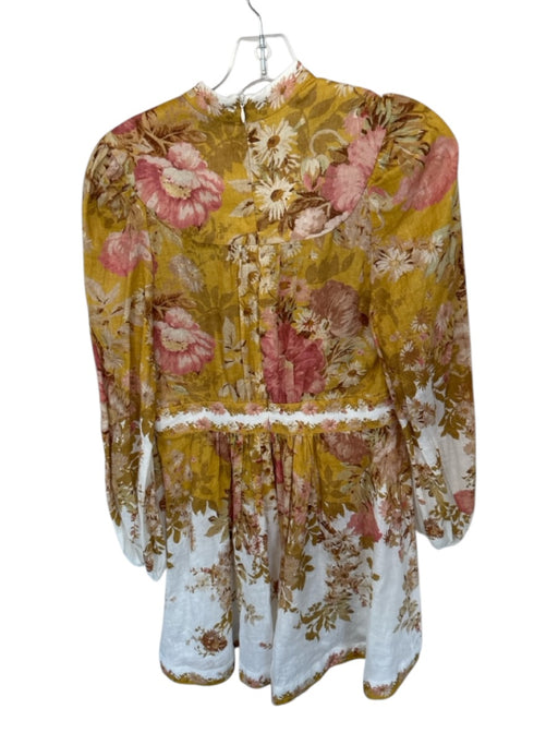Zimmermann Size Est M Marigold & Pink Print Linen Long Balloon Sleeve Dress Marigold & Pink Print / Est M