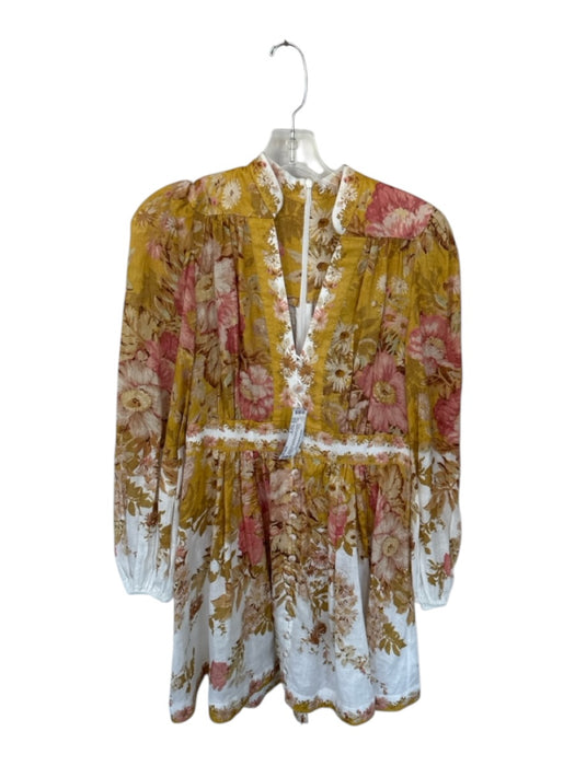 Zimmermann Size Est M Marigold & Pink Print Linen Long Balloon Sleeve Dress Marigold & Pink Print / Est M