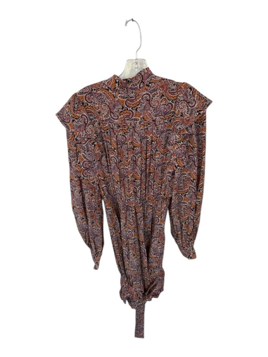 Ulla Johnson Size 0 Maroon & Orange Silk Mock Neck Paisley Long Sleeve Dress Maroon & Orange / 0