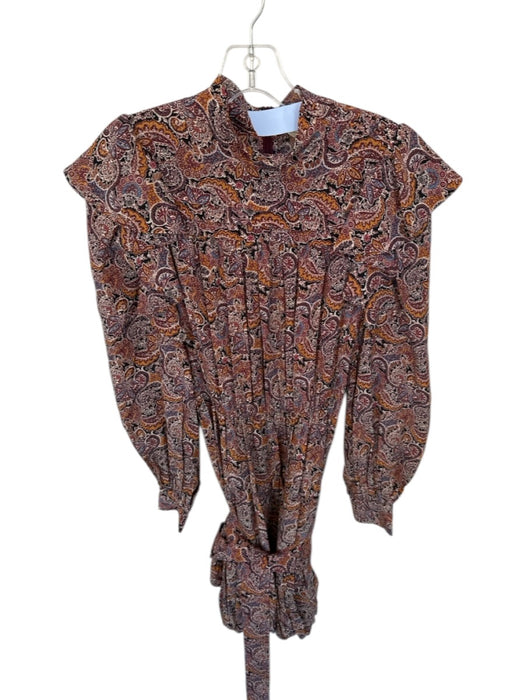 Ulla Johnson Size 0 Maroon & Orange Silk Mock Neck Paisley Long Sleeve Dress Maroon & Orange / 0