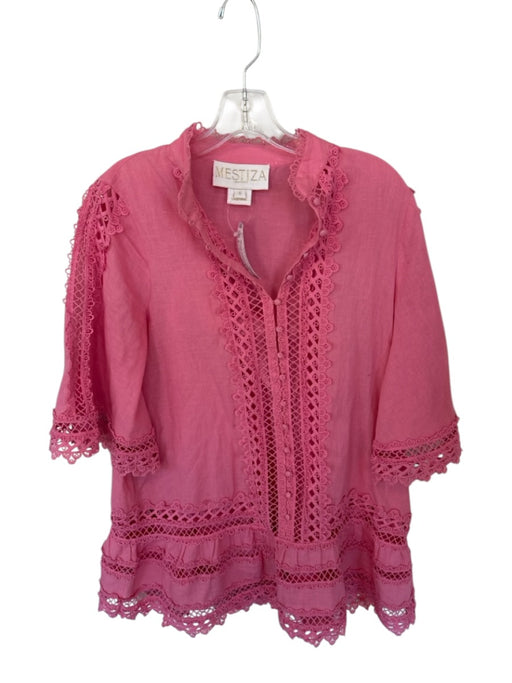 Mestiza New York Size S Pink Cotton & Linen Long Wide Sleeve Lace Detail Dress Pink / S