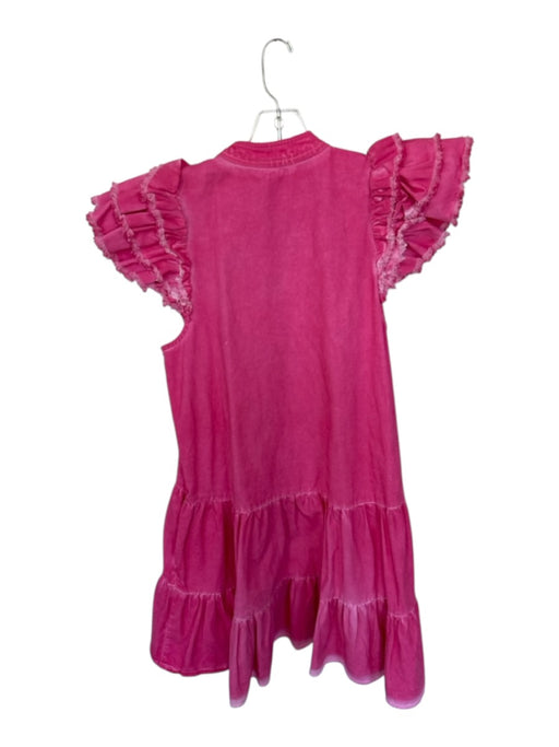 Love The Label Size S Pink Cotton Flutter Sleeves Raw Hem V Neck Dress Pink / S