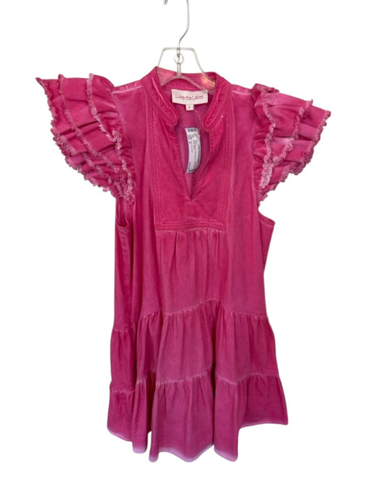 Love The Label Size S Pink Cotton Flutter Sleeves Raw Hem V Neck Dress Pink / S