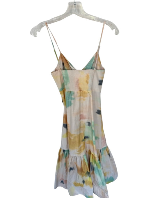 A.L.C. Size 6 Tan & Green Cotton & Polyester Spaghetti Strap Watercolor Dress Tan & Green / 6