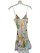 A.L.C. Size 6 Tan & Green Cotton & Polyester Spaghetti Strap Watercolor Dress Tan & Green / 6