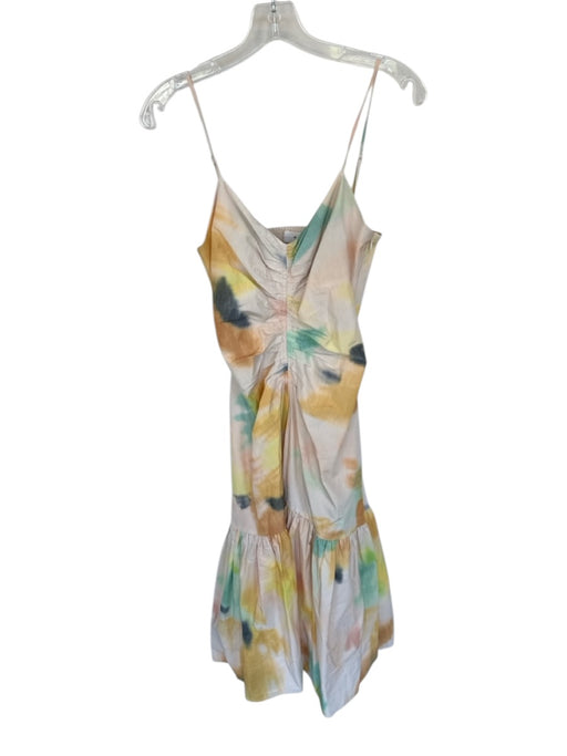 A.L.C. Size 6 Tan & Green Cotton & Polyester Spaghetti Strap Watercolor Dress Tan & Green / 6