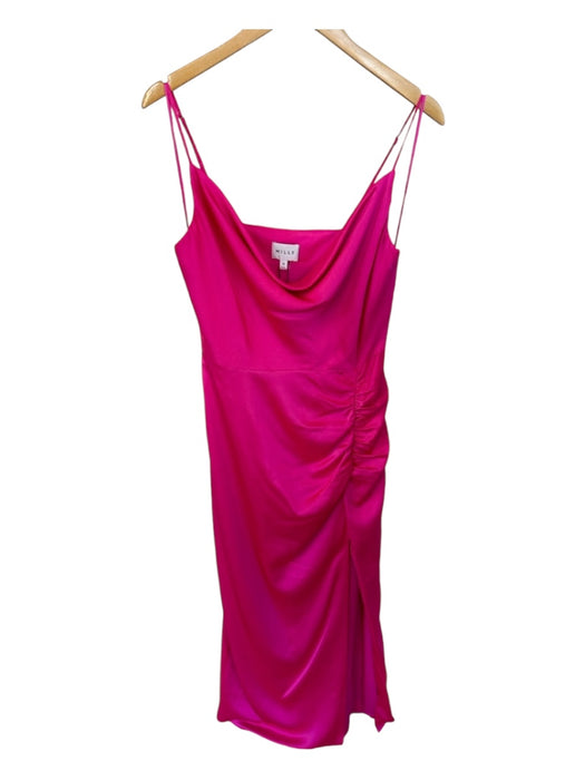 Milly Size 10 Magenta Polyester Spaghetti Strap Gathered Side Side Zip Gown Magenta / 10