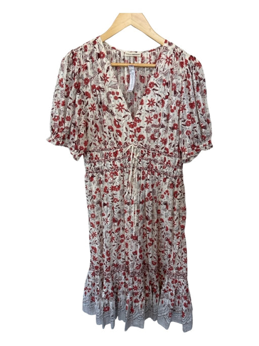 Ulla Johnson Size 12 Red & White Cotton Short Balloon Sleeve Botanical Dress Red & White / 12