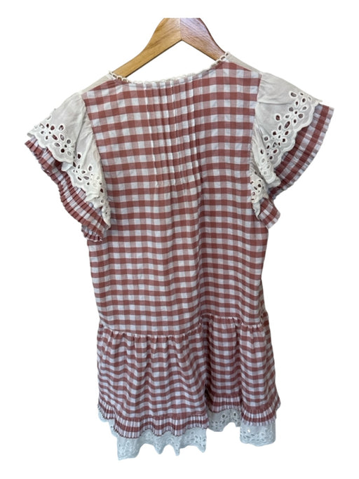 Hunter Bell Size M Mauve & White Cotton Blend Short Sleeve Checkered Dress Mauve & White / M