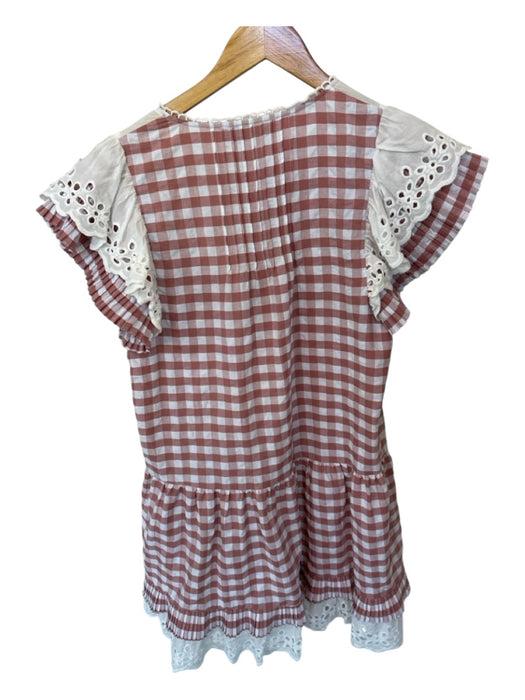 Hunter Bell Size M Mauve & White Cotton Blend Short Sleeve Checkered Dress Mauve & White / M