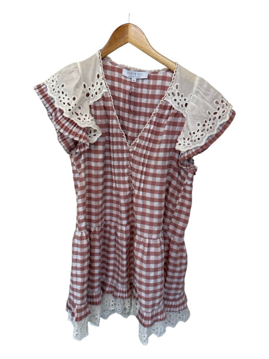 Hunter Bell Size M Mauve & White Cotton Blend Short Sleeve Checkered Dress Mauve & White / M