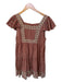 Sea New York Size L Rust & Cream Cotton Flutter Sleeves Flowers Back Zip Dress Rust & Cream / L