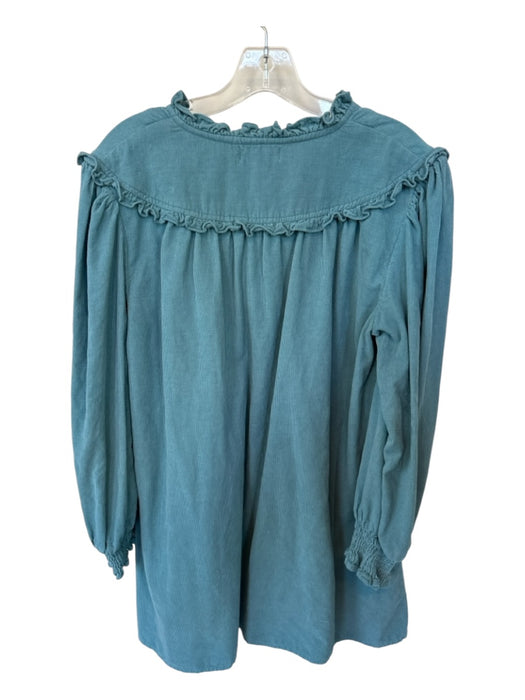 Olivia James Size M Teal Blue Corduroy Long Sleeve Buttons Dress Teal Blue / M