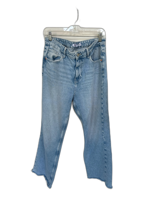 Zara Size 8 Light Wash Cotton Wide Leg Raw Hem High Waist Jeans Light Wash / 8