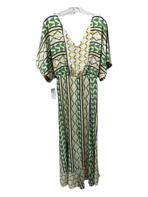 Misa Size M Green, Yellow, Multi Polyester Cap Sleeve Geometric Print Maxi Dress Green, Yellow, Multi / M