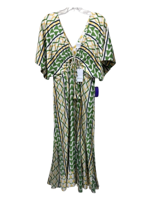 Misa Size M Green, Yellow, Multi Polyester Cap Sleeve Geometric Print Maxi Dress Green, Yellow, Multi / M