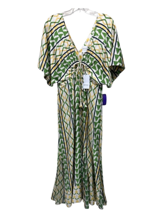 Misa Size M Green, Yellow, Multi Polyester Cap Sleeve Geometric Print Maxi Dress Green, Yellow, Multi / M