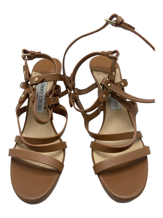 Jimmy Choo Shoe Size 37.5 light brown Leather Gold hardware Studded Sandals light brown / 37.5