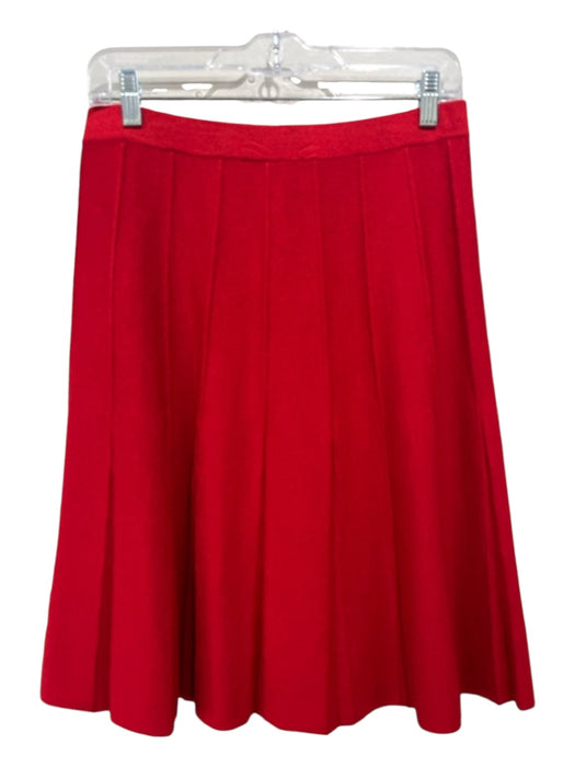 St John Collection Size 10 Red Wool Blend Elastic Waist Pleated Midi Knit Skirt Red / 10