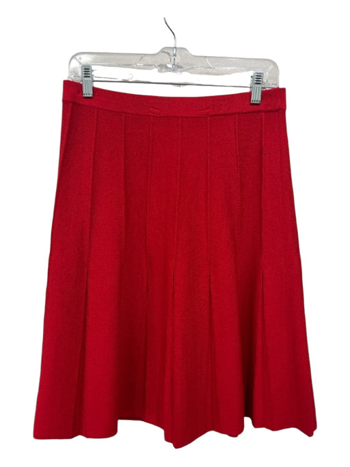 St John Collection Size 10 Red Wool Blend Elastic Waist Pleated Midi Knit Skirt Red / 10