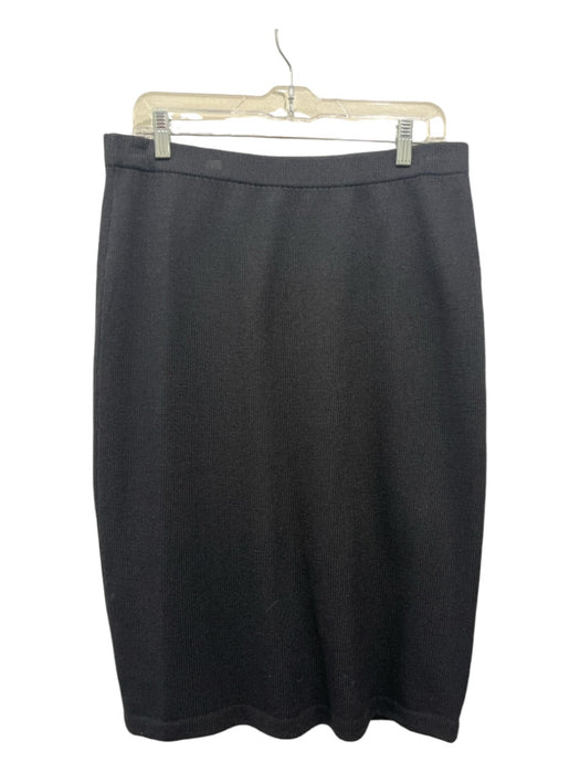 St John Basics Size 12 Black Wool Blend Elastic Waist Midi Skirt Black / 12