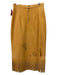 Maverick & Co. Size 30 Yellow Suede Fringe Abstract Print Midi Pleated Skirt Yellow / 30