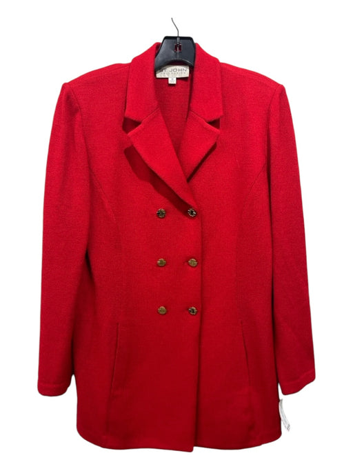 St John Collection Size 10 Red Wool Blend Long Sleeve Button Front Lapel Jacket Red / 10