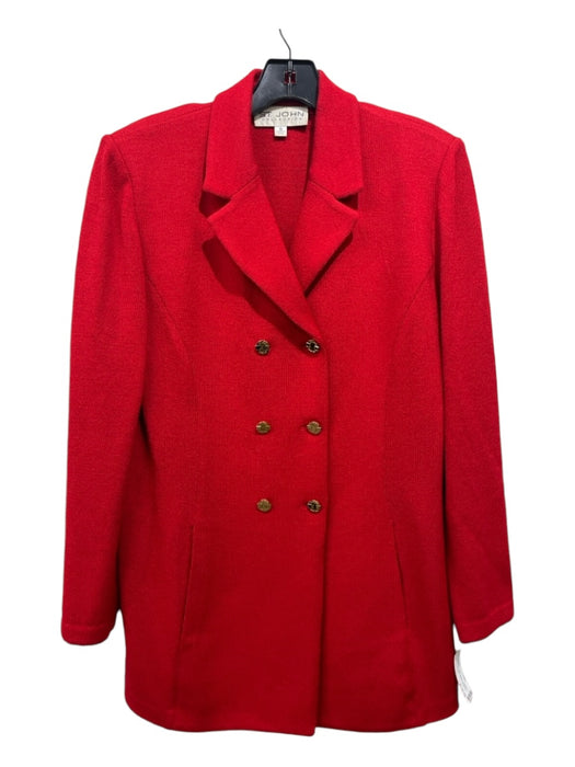 St John Collection Size 10 Red Wool Blend Long Sleeve Button Front Lapel Jacket Red / 10