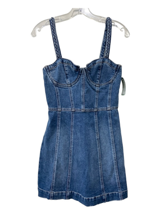 Alice + Olivia Size 4 Medium Wash Cotton Sleeveless Bustier Mini Dress Medium Wash / 4