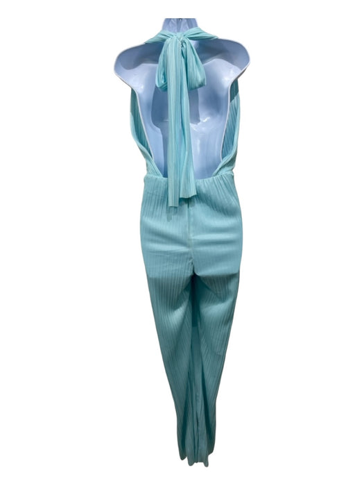 Amanda Uprichard Size S Light Blue Polyester Pleated Criss Cross Halter Jumpsuit Light Blue / S