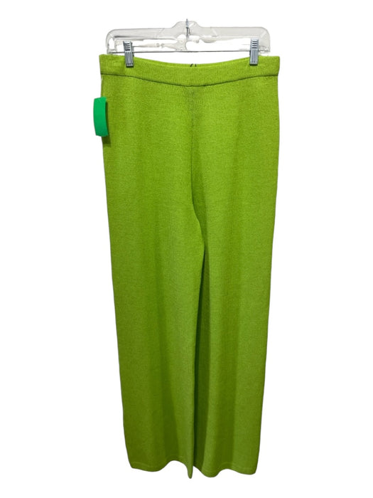 St John Size 10 Lime Green Wool Blend Elastic Waist Knit Straight Leg Pants Lime Green / 10